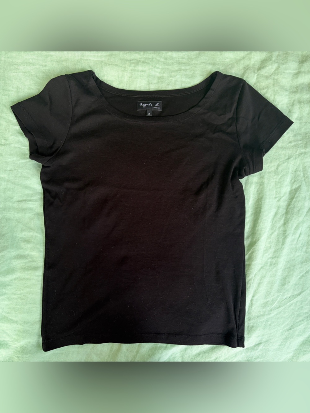 Agnes B. Black Boatneck Cap Sleeve T-shirt